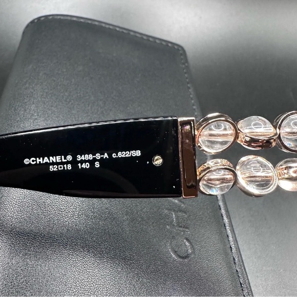 CHANEL Black Cat-Eye Sunglasses with Gold Crystal Link Temples - Picture 5 of 6